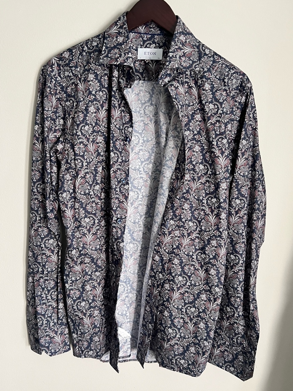 ETON Men’s Blue Slim-Dir Paisley Twill Dress Shirt Size 15.5 (39) NWOT